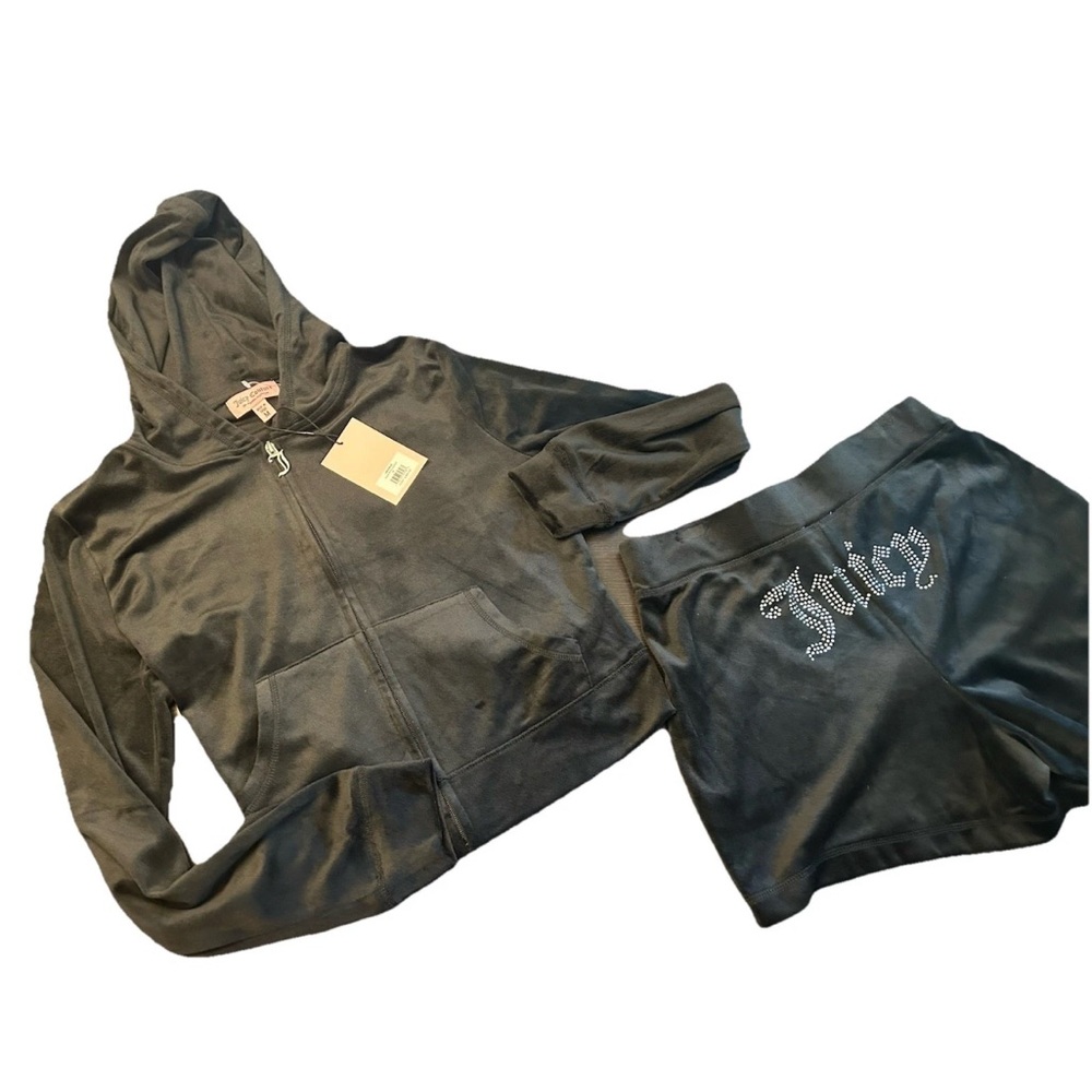NWT Juicy Couture Velour black Track Suit with shorts sweatsuit women’s